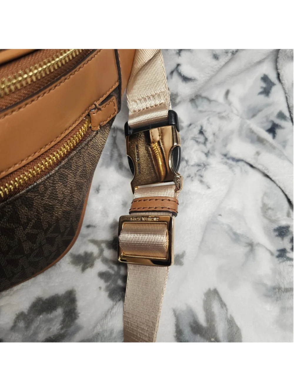 Michael Kors Signature Monogram Belt Bag Sling Pack in Brown/Acorn